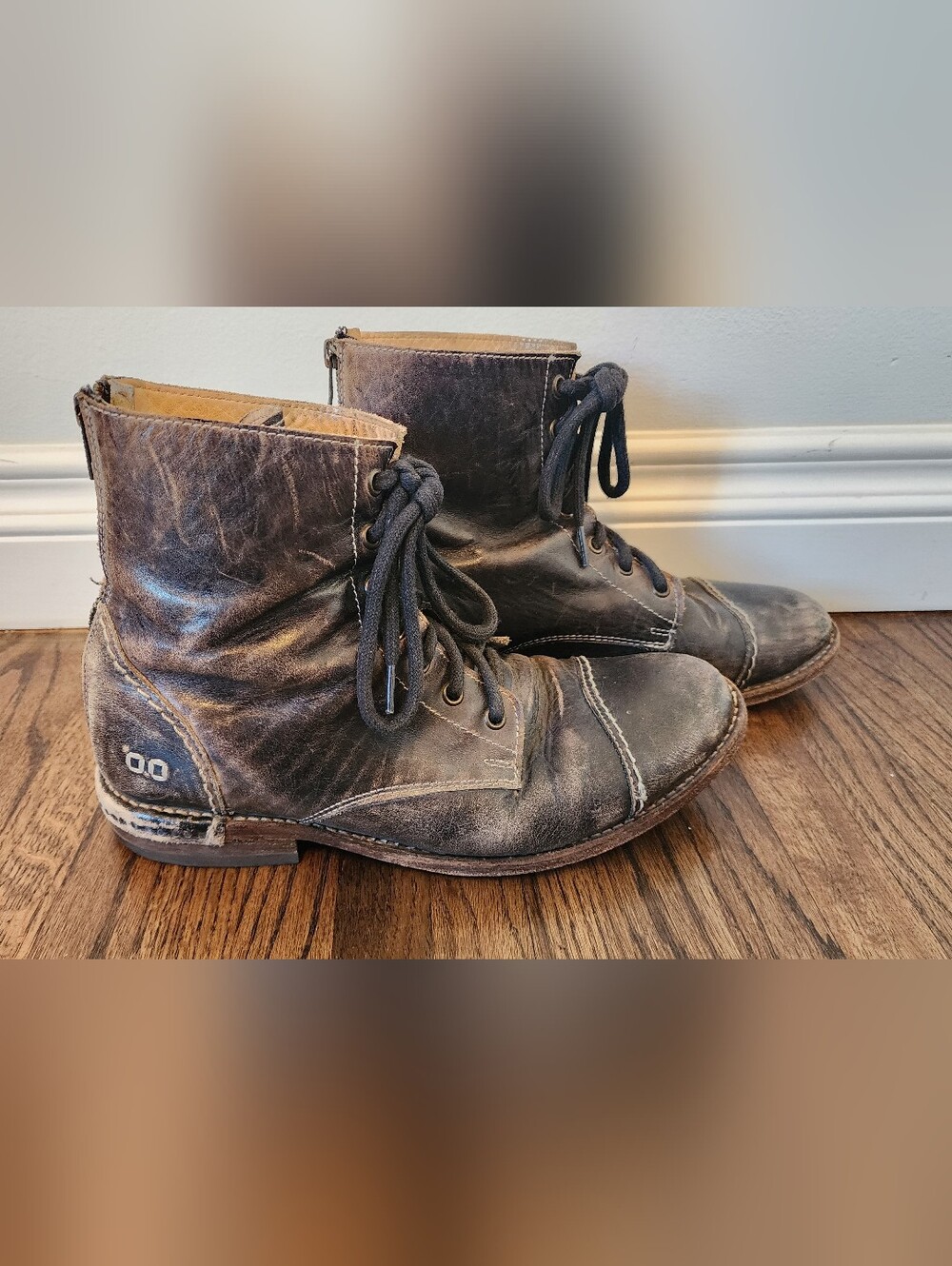 BED|STU Black Lace-Up Leather Ankle Boots w/ Zipper - 11